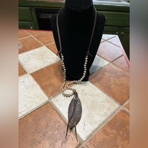 Sandra Ling Upcycled Feather Leather Necklace
